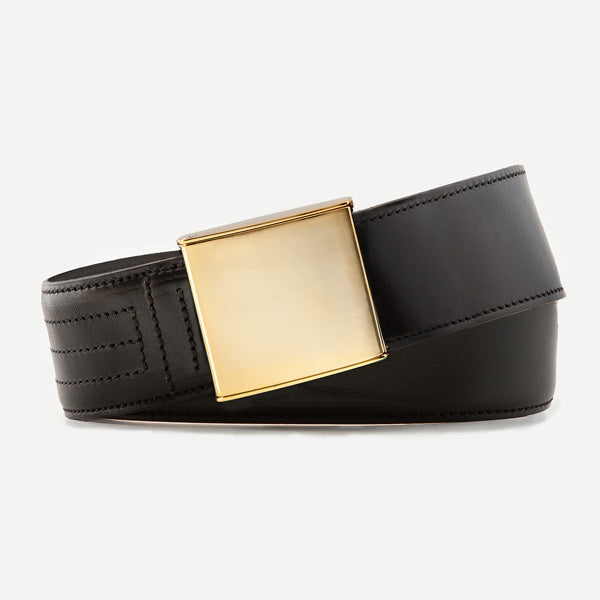 AUREL 46 mm Leder Schwarz Basic Chrom Gold Glanz Verschluss